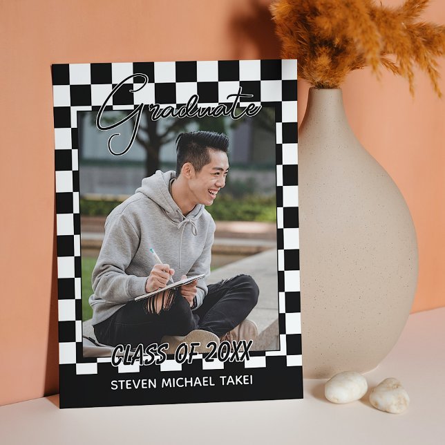 Black And White Chequered Finish Flag Graduation Announcement (Creator Uploaded)
