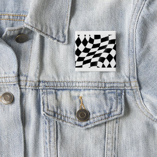 Black And White Chequered Flag 15 Cm Square Badge