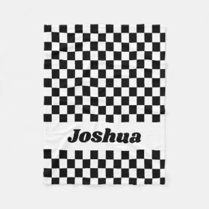 Black and White Chequered Flag Fleece Blanket