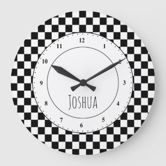 Black and White Chequered Flag Large Clock