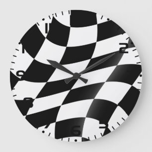 Black And White Chequered Flag Large Clock