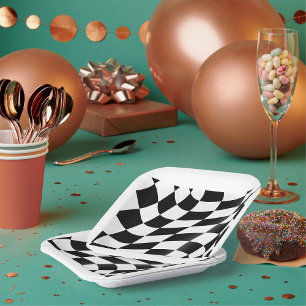 Black And White Chequered Flag Paper Plate