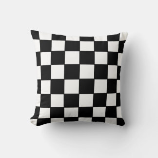 Black and white chequered flag pattern cushion