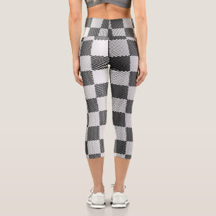 Black and White Chequered Geometric Capri Leggings