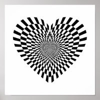 Black and White Chequered Heart Optical Illusion