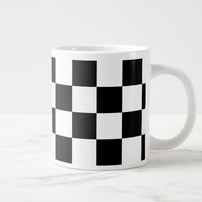 Black and White Chequered Large Coffee Mug (Right)