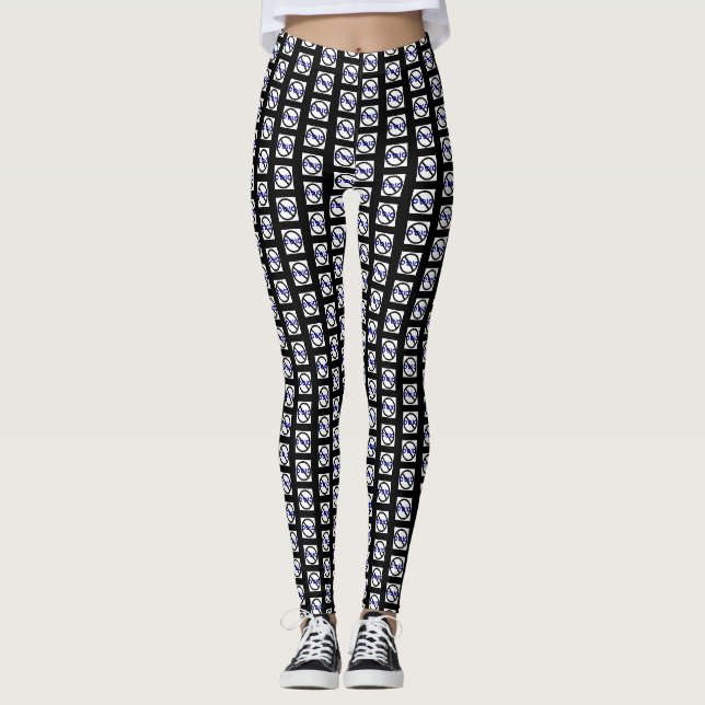 Black and White Chequered Leggings With No Odio (Front)