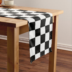 Black and white chequered long table runner