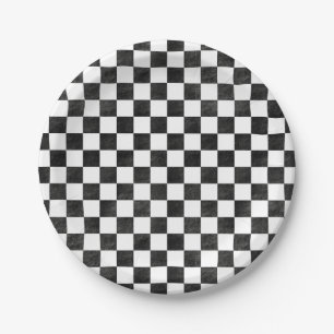 Black and White Chequered Paper Plate