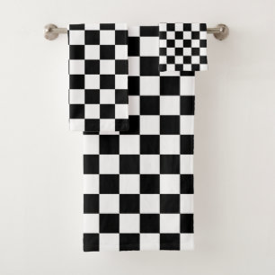 Black and White Chequered Pattern Bath Towel Set
