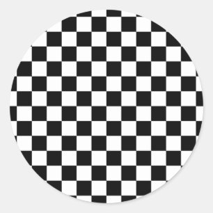 Black and white chequered pattern classic round sticker