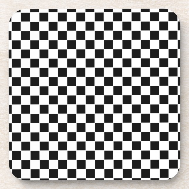 Black and White Chequered Pattern Coaster (Front)