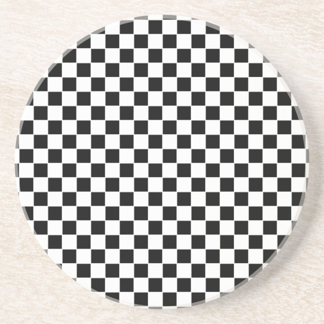 Black and White Chequered Pattern Coaster (Front)