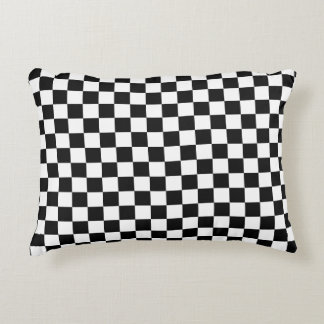 Black and white chequered pattern decorative cushion