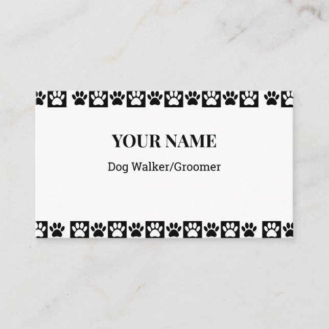 Black And White Chequered Pattern Dog Walker Groom Business Card (Front)