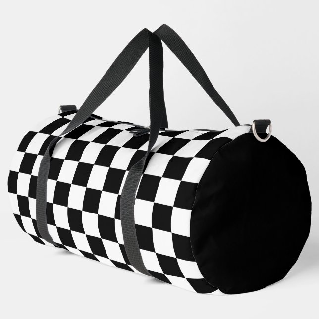 Black and White Chequered pattern Duffle Bag (Left Corner)