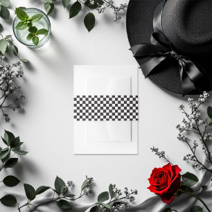 Black and White Chequered Pattern Invitation Invitation Belly Band