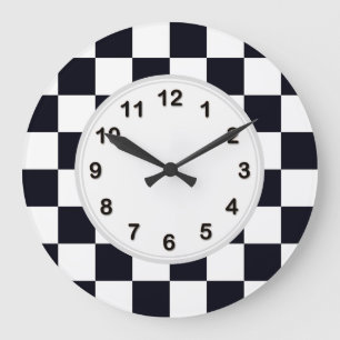 Black and White Chequered Pattern Large Clock