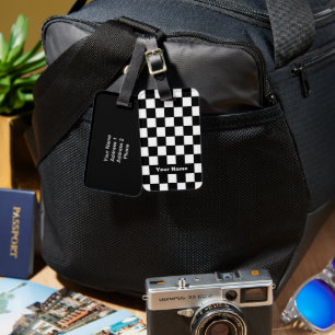 Black and White Chequered Pattern Luggage Tag