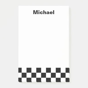 Black and White Chequered Pattern Name Post-it Notes