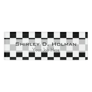 Black and White Chequered Pattern Name Tag