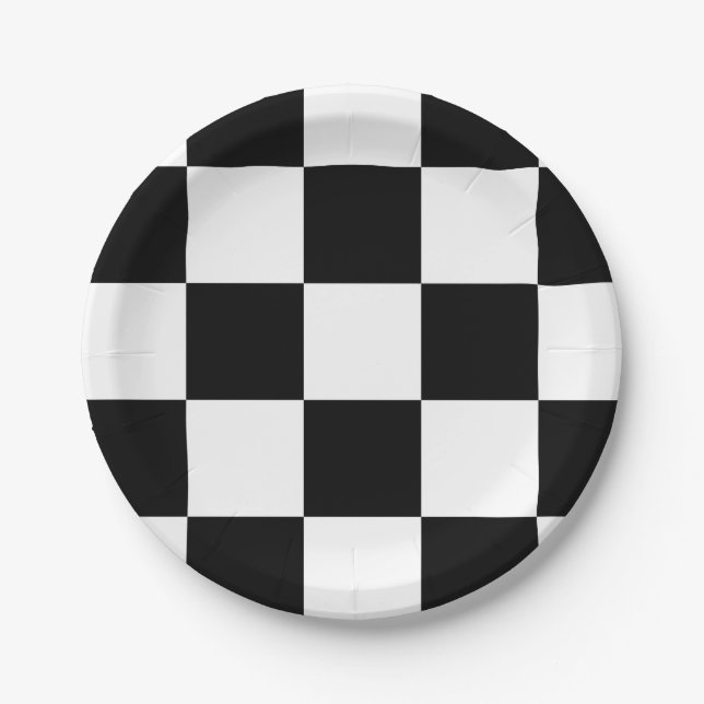 Black and White Chequered Pattern Paper Plate (Front)