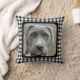 Black and White Chequered Pattern Pet Dog Memorial Cushion