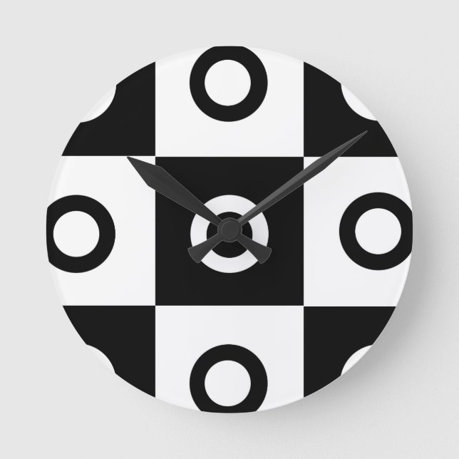 Black and white chequered pattern round clock (Front)