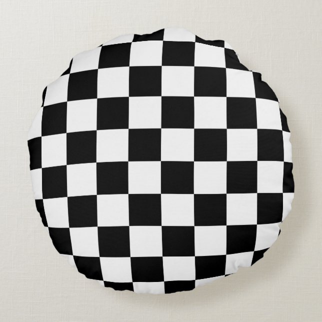 black and white chequered pattern round cushion (Back)