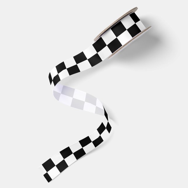 Black and White Chequered Pattern Satin Ribbon (Front+Back)