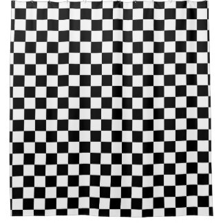 Black and white chequered pattern shower curtain
