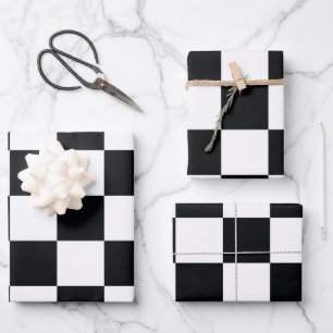 Black and White Chequered Pattern Wrapping Paper Sheet