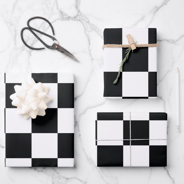 Black and White Chequered Pattern Wrapping Paper Sheet (Front)