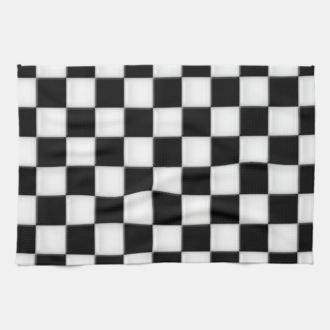 Black and White Chequered patterns Tea Towel (Horizontal)