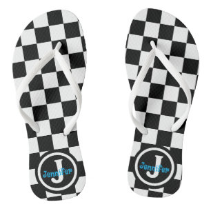 Black and White Chequered Personalised Jandals