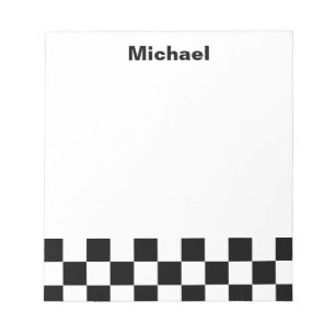 Black and White Chequered Personalised Name Notepad