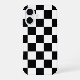 Black and White Chequered Print iPhone 16 Case
