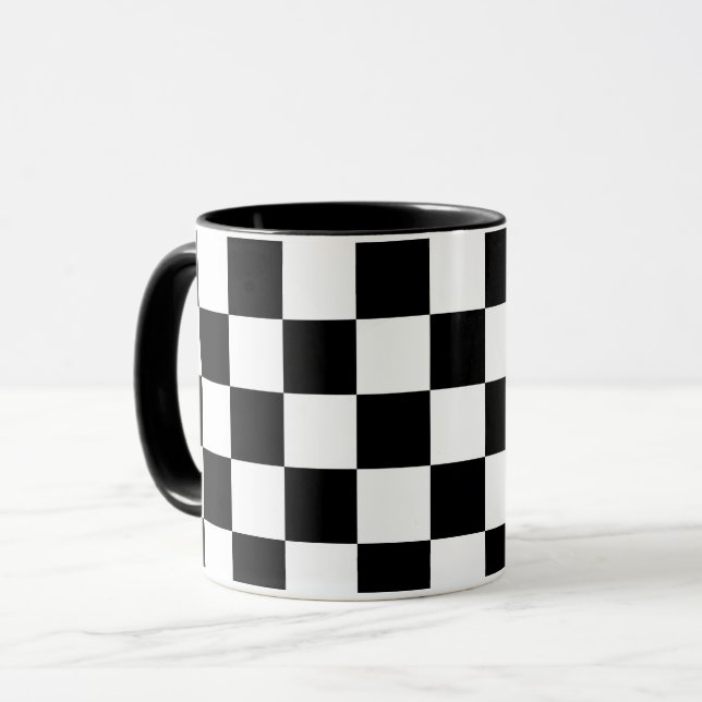 Black and White Chequered Print Mug (Front Left)