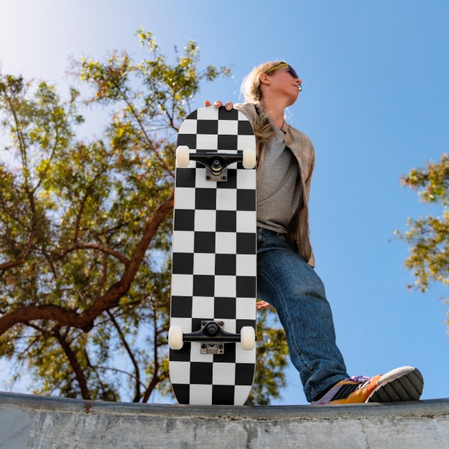 Black and White Chequered Print Skateboard (Outdoor 1)