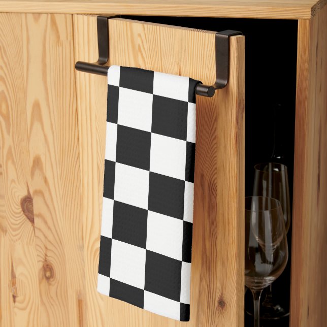 Black and White Chequered Print Tea Towel (Thirds Fold)