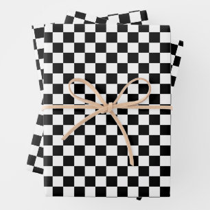 Black and White Chequered Print Wrapping Paper Sheet