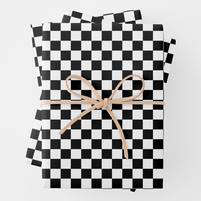 Black and White Chequered Print Wrapping Paper Sheet (In situ)