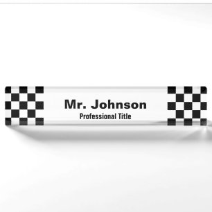 Black and White Chequered Profession Nameplate
