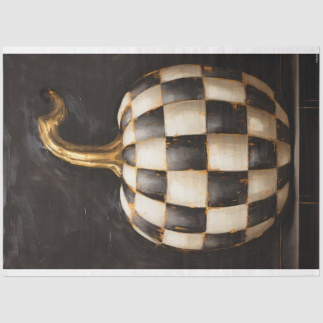 Black and white chequered pumpkin and gold stem tissue paper (Front)