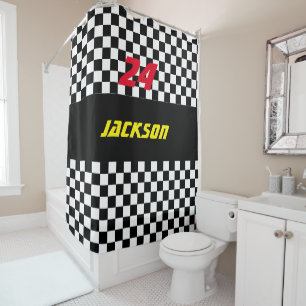 Black and White Chequered Race Fans Shower Curtain