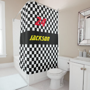 Black and White Chequered Race Fans Shower Curtain