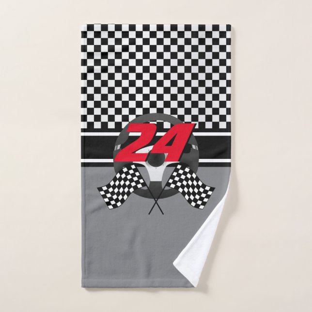 Black and White Chequered Racing Bath Towel Set (Hand Towel)