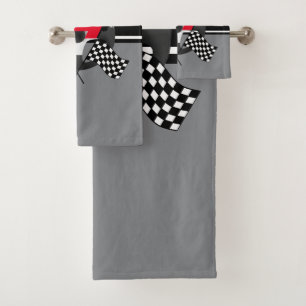 Black and White Chequered Racing 🏎 Bath Towel Set