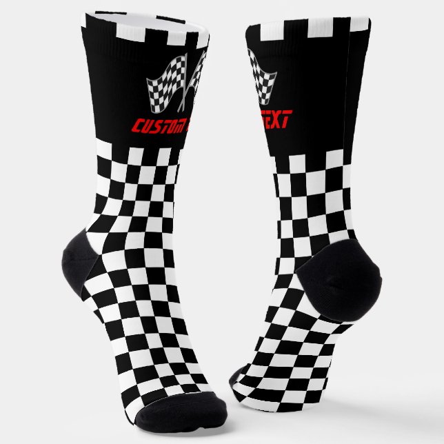 Black and White Chequered Racing Car Flags Socks (Angled)