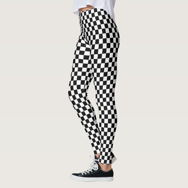 Black and White Chequered Racing Leggings (Left)
